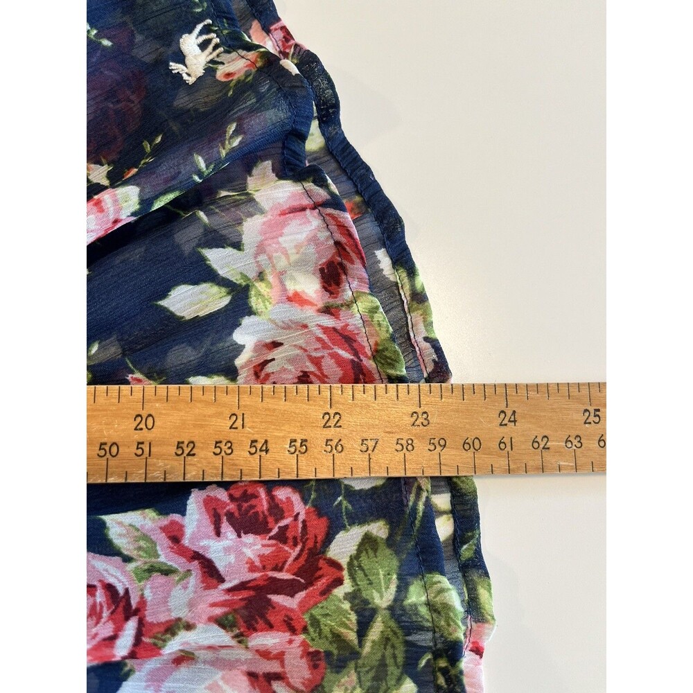Abercrombie & Fitch Semi Sheer Womens Top Size Small Navy Floral Peasant - Picture 6 of 7